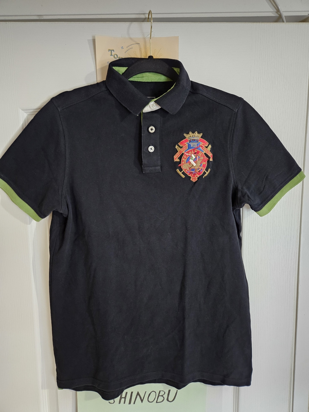 Beverly Hills Polo Club Black Polo with Green Trim and Embroidered Crest